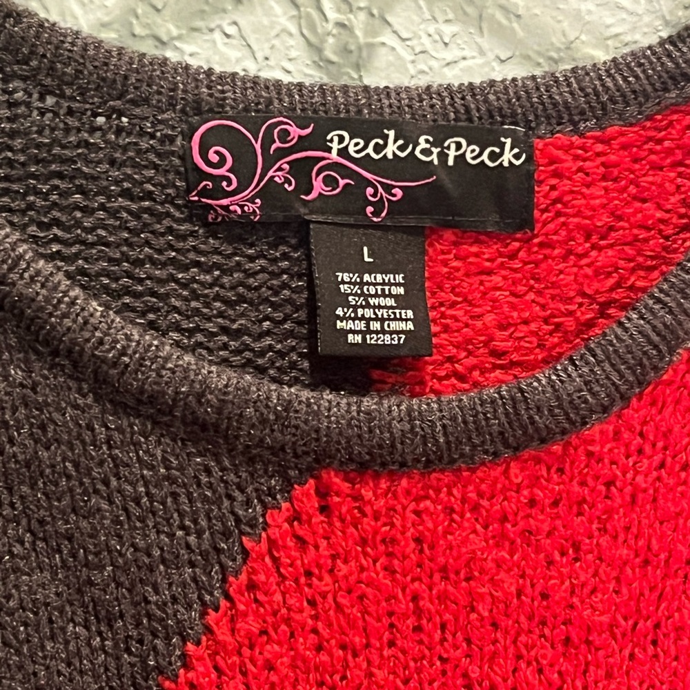 Peck & Peck Beautiful Gray & Red Color Block Tuni… - image 6